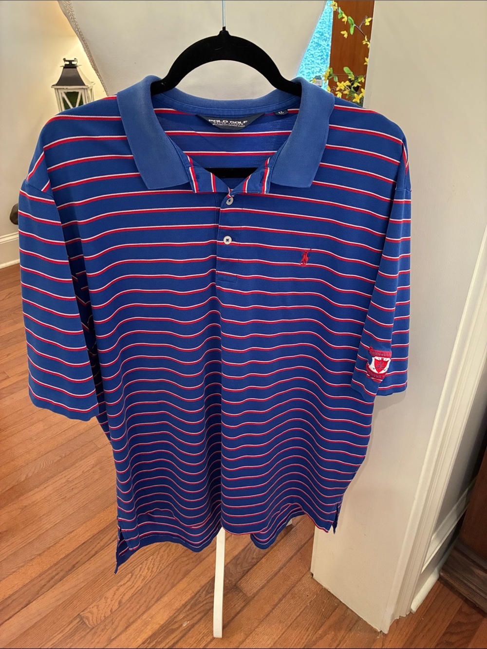 Polo by Ralph Lauren Blue polo with Red stripes/Country Club Emblem Size XL